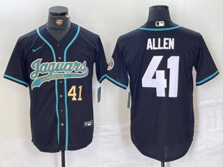 Men's NFL Jacksonville Jaguars #41 Josh Allen Black Gold Number With Patch Cool Base Baseball Stitched Jersey