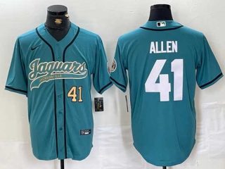 Men's NFL Jacksonville Jaguars #41 Josh Allen Teal Gold Number With Patch Cool Base Baseball Stitched Jersey