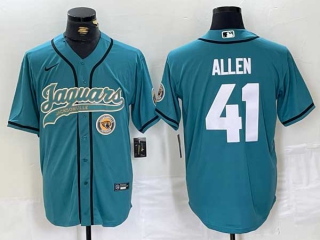 Men's NFL Jacksonville Jaguars #41 Josh Allen Teal Logo With Patch Cool Base Baseball Stitched Jersey