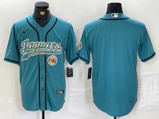 Men's NFL Jacksonville Jaguars Blank Teal With Patch Cool Base Baseball Stitched Jersey (2)