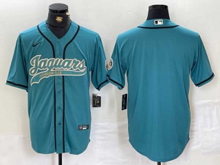 Men's NFL Jacksonville Jaguars Blank Teal With Patch Cool Base Baseball Stitched Jersey (1)