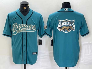 Men's NFL Jacksonville Jaguars Blank Teal With Patch Cool Base Baseball Stitched Jersey (3)