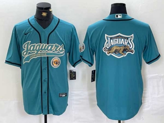 Men's NFL Jacksonville Jaguars Blank Teal With Patch Cool Base Baseball Stitched Jersey (4)