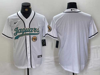 Men's NFL Jacksonville Jaguars Blank White With Patch Cool Base Baseball Stitched Jersey (2)