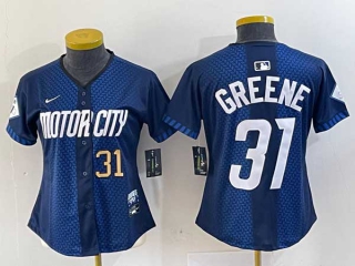 Women's MLB Detroit Tigers #31 Riley Greene Navy Gold Number 2024 City Connect Cool Base Limited Stitched Jersey