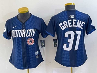 Women's MLB Detroit Tigers #31 Riley Greene Navy Logo 2024 City Connect Cool Base Limited Stitched Jersey