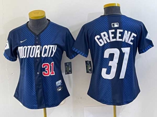 Women's MLB Detroit Tigers #31 Riley Greene Navy Red Number 2024 City Connect Cool Base Limited Stitched Jersey