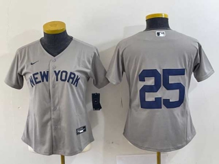 Women's MLB New York Yankees #25 Gleyber Torres Gray Stitched Cool Base Nike Jersey