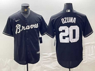 Men's MLB Atlanta Braves #20 Marcell Ozuna Black Cool Base Stitched Nike Baseball Jersey