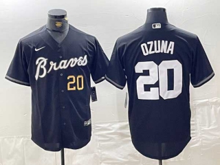 Men's MLB Atlanta Braves #20 Marcell Ozuna Black Gold Number Cool Base Stitched Nike Baseball Jersey