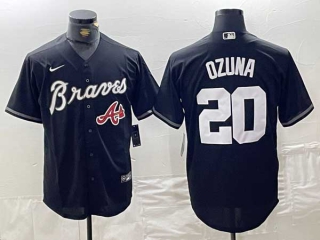 Men's MLB Atlanta Braves #20 Marcell Ozuna Black Logo Cool Base Stitched Nike Baseball Jersey