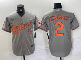 Men's MLB Baltimore Orioles #2 Gunnar Henderson Grey Orange Number Stitched Cool Base Nike Jersey