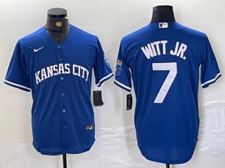 Men's MLB Kansas City Royals #7 Bobby Witt Jr Blue Cool Base Stitched Nike Jersey