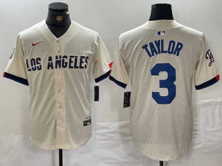 Men's MLB Los Angeles Dodgers #3 Chris Taylor Cream 2024 City Connect Cool Base Nike Stitched Jersey