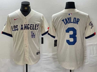 Men's MLB Los Angeles Dodgers #3 Chris Taylor Cream Logo 2024 City Connect Cool Base Nike Stitched Jersey