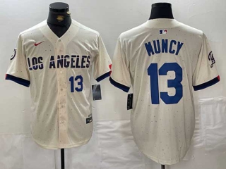 Men's MLB Los Angeles Dodgers #13 Max Muncy Cream Blue Number 2024 City Connect Cool Base Nike Stitched Jersey
