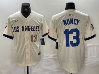 Men's MLB Los Angeles Dodgers #13 Max Muncy Cream Gold Number 2024 City Connect Cool Base Nike Stitched Jersey