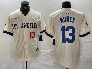 Men's MLB Los Angeles Dodgers #13 Max Muncy Cream Red Number 2024 City Connect Cool Base Nike Stitched Jersey
