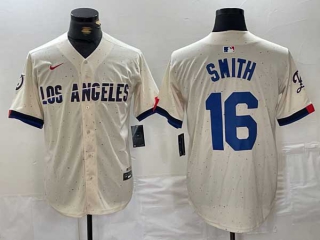 Men's MLB Los Angeles Dodgers #16 Will Smith Cream 2024 City Connect Cool Base Nike Stitched Jersey