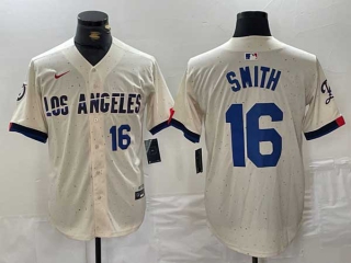 Men's MLB Los Angeles Dodgers #16 Will Smith Cream Blue Number 2024 City Connect Cool Base Nike Stitched Jersey