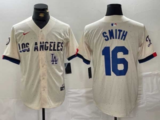 Men's MLB Los Angeles Dodgers #16 Will Smith Cream Logo 2024 City Connect Cool Base Nike Stitched Jersey