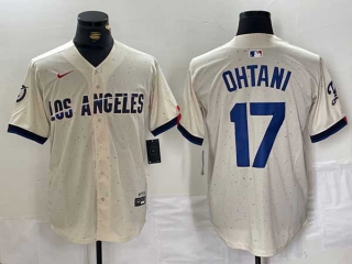 Men's MLB Los Angeles Dodgers #17 Shohei Ohtani Cream 2024 City Connect Cool Base Nike Stitched Jersey