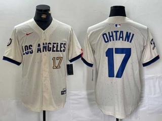 Men's MLB Los Angeles Dodgers #17 Shohei Ohtani Cream Gold Number 2024 City Connect Cool Base Nike Stitched Jersey