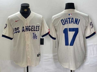 Men's MLB Los Angeles Dodgers #17 Shohei Ohtani Cream Logo 2024 City Connect Cool Base Nike Stitched Jersey