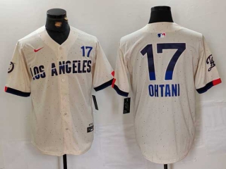 Men's MLB Los Angeles Dodgers #17 Shohei Ohtani Cream With Patch 2024 City Connect Cool Base Nike Stitched Jersey