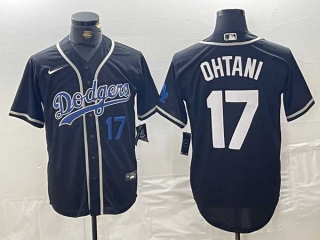 Men's MLB Los Angeles Dodgers #17 Shohei Ohtani Navy Blue Number Cool Base With Patch Stitched Nike Baseball Jersey