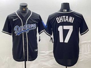 Men's MLB Los Angeles Dodgers #17 Shohei Ohtani Navy Cool Base With Patch Stitched Nike Baseball Jersey