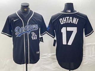 Men's MLB Los Angeles Dodgers #17 Shohei Ohtani Navy Logo Cool Base With Patch Stitched Nike Baseball Jersey