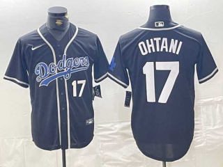 Men's MLB Los Angeles Dodgers #17 Shohei Ohtani Navy White Number Cool Base With Patch Stitched Nike Baseball Jersey