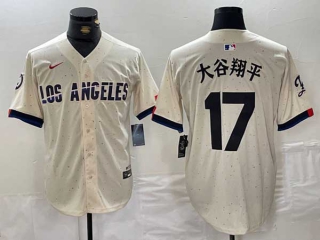 Men's MLB Los Angeles Dodgers #17 大谷翔平 Cream 2024 City Connect Cool Base Nike Stitched Jersey