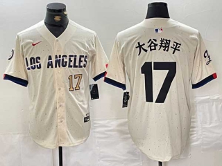 Men's MLB Los Angeles Dodgers #17 大谷翔平 Cream Gold Number 2024 City Connect Cool Base Nike Stitched Jersey