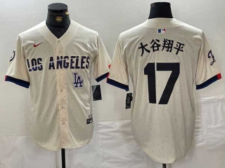 Men's MLB Los Angeles Dodgers #17 大谷翔平 Cream Logo 2024 City Connect Cool Base Nike Stitched Jersey