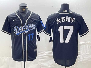 Men's MLB Los Angeles Dodgers #17 大谷翔平 Navy Blue Number Cool Base With Patch Stitched Nike Baseball Jersey