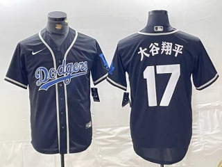 Men's MLB Los Angeles Dodgers #17 大谷翔平 Navy Cool Base With Patch Stitched Nike Baseball Jersey