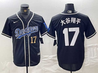 Men's MLB Los Angeles Dodgers #17 大谷翔平 Navy Gold Number Cool Base With Patch Stitched Nike Baseball Jersey