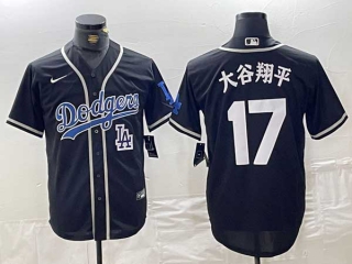 Men's MLB Los Angeles Dodgers #17 大谷翔平 Navy Logo Cool Base With Patch Stitched Nike Baseball Jersey