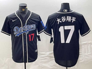 Men's MLB Los Angeles Dodgers #17 大谷翔平 Navy Red Number Cool Base With Patch Stitched Nike Baseball Jersey