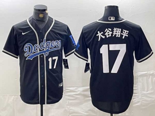 Men's MLB Los Angeles Dodgers #17 大谷翔平 Navy White Number Cool Base With Patch Stitched Nike Baseball Jersey