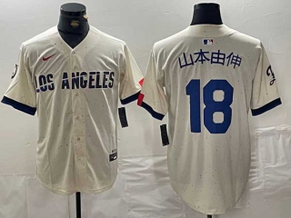 Men's MLB Los Angeles Dodgers #18 山本由伸 Cream 2024 City Connect Cool Base Nike Stitched Jersey