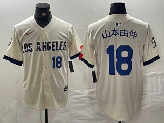 Men's MLB Los Angeles Dodgers #18 山本由伸 Cream Blue Number 2024 City Connect Cool Base Nike Stitched Jersey