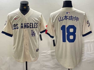 Men's MLB Los Angeles Dodgers #18 山本由伸 Cream Logo 2024 City Connect Cool Base Nike Stitched Jersey