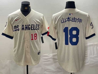 Men's MLB Los Angeles Dodgers #18 山本由伸 Cream Red Number 2024 City Connect Cool Base Nike Stitched Jersey