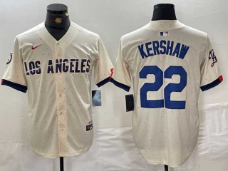 Men's MLB Los Angeles Dodgers #22 Clayton Kershaw Cream 2024 City Connect Cool Base Nike Stitched Jersey