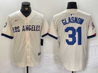 Men's MLB Los Angeles Dodgers #31 Tyler Glasnow Cream 2024 City Connect Cool Base Nike Stitched Jersey