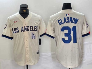 Men's MLB Los Angeles Dodgers #31 Tyler Glasnow Cream Logo 2024 City Connect Cool Base Nike Stitched Jersey