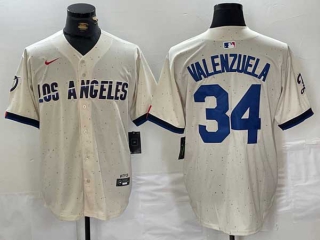 Men's MLB Los Angeles Dodgers #34 Toro Valenzuela Cream 2024 City Connect Cool Base Nike Stitched Jersey
